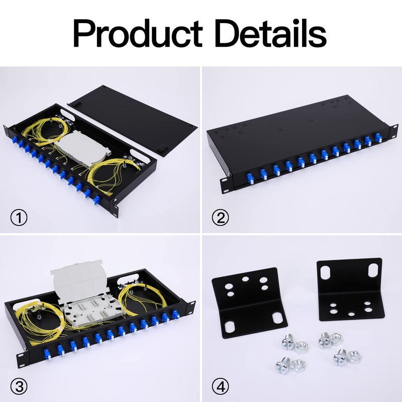 GESD 12 Duplex 24 Port LC-OS1 Rack Mount Enclosure Box + Splice Trays Fiber Cables Spool SingleMode LC-UPC Kit (Include 1M 24Strand Pigtail+24 Core LGX Loaded Patch Panel - Fits 19" Racks Cabinet - Image 3